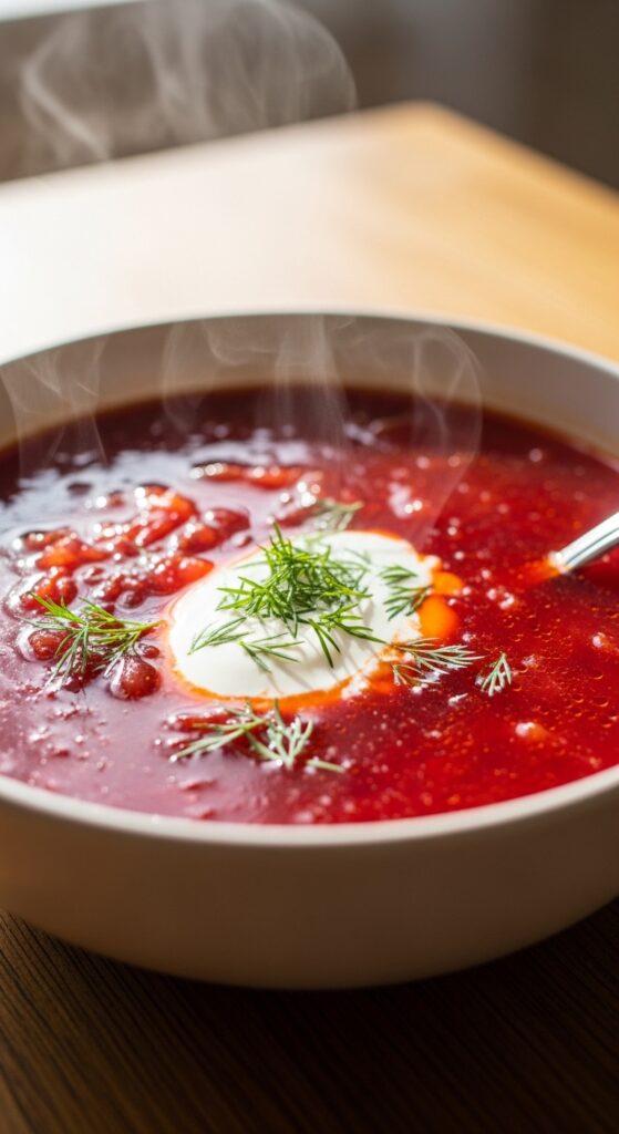 Adding Sour Cream to Borscht