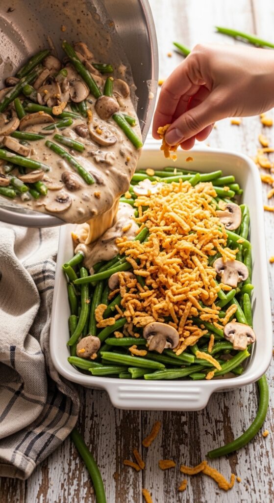 Assembling Green Bean Casserole