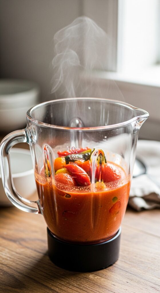 Blending Homemade Roasted Tomato Soup