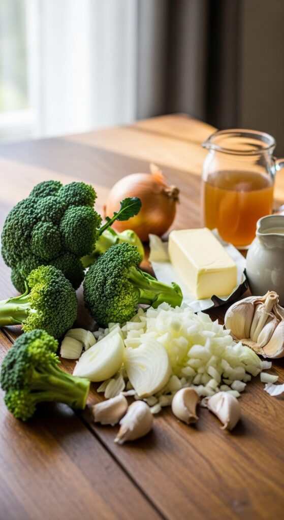 Broccoli Soup Ingredients on Kitchen Table