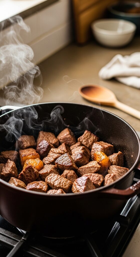 Browning Beef in a Home Kitchen