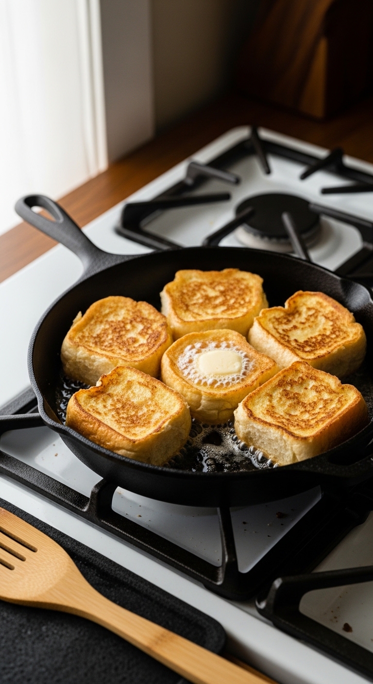 Butter Sizzling Hawaiian Roll French Toast in Skillet
