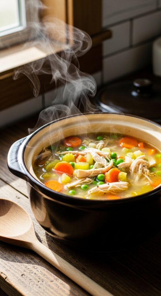 Chicken Vegetable Soup Cooking at Home