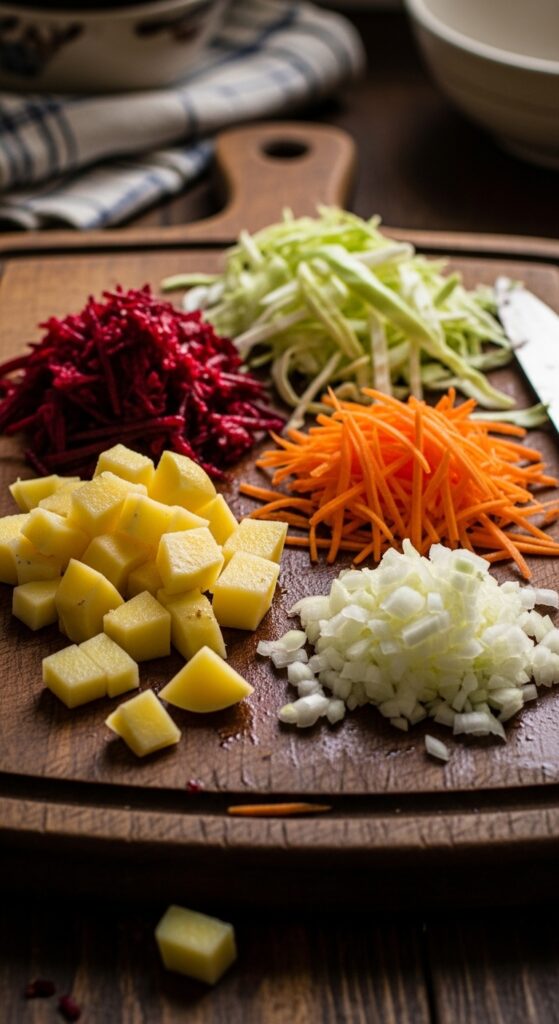 Chopped Vegetables on Cutting Board