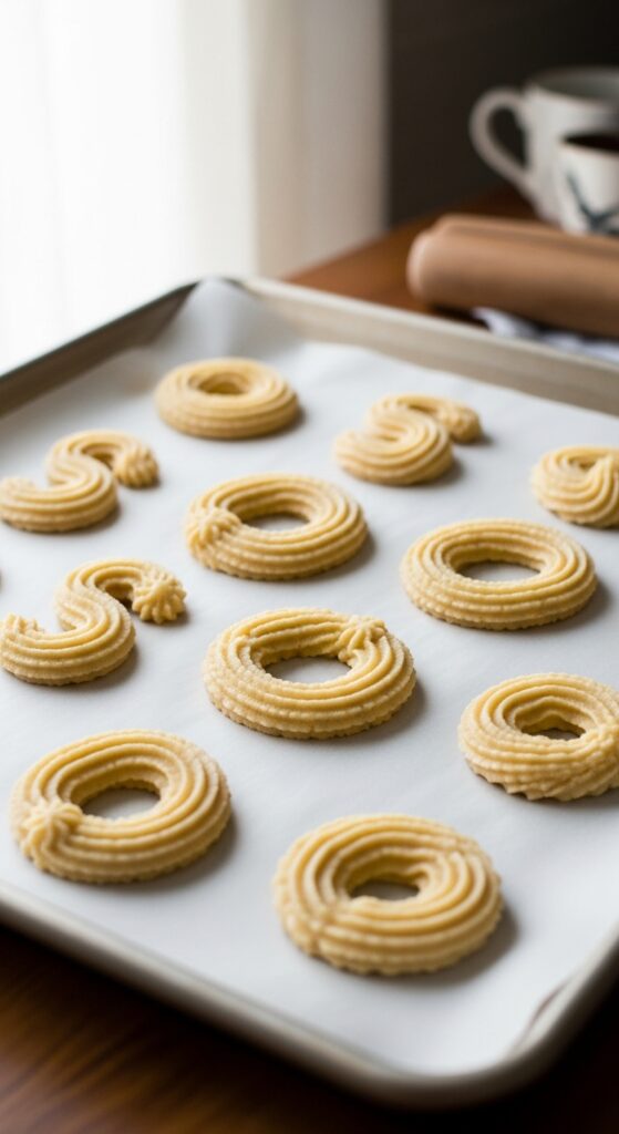 Classic Spritz Cookies on Baking Sheet