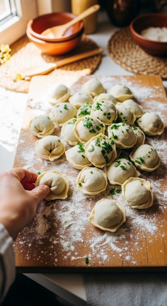 Cut Homemade Dumplings Ready to Cook