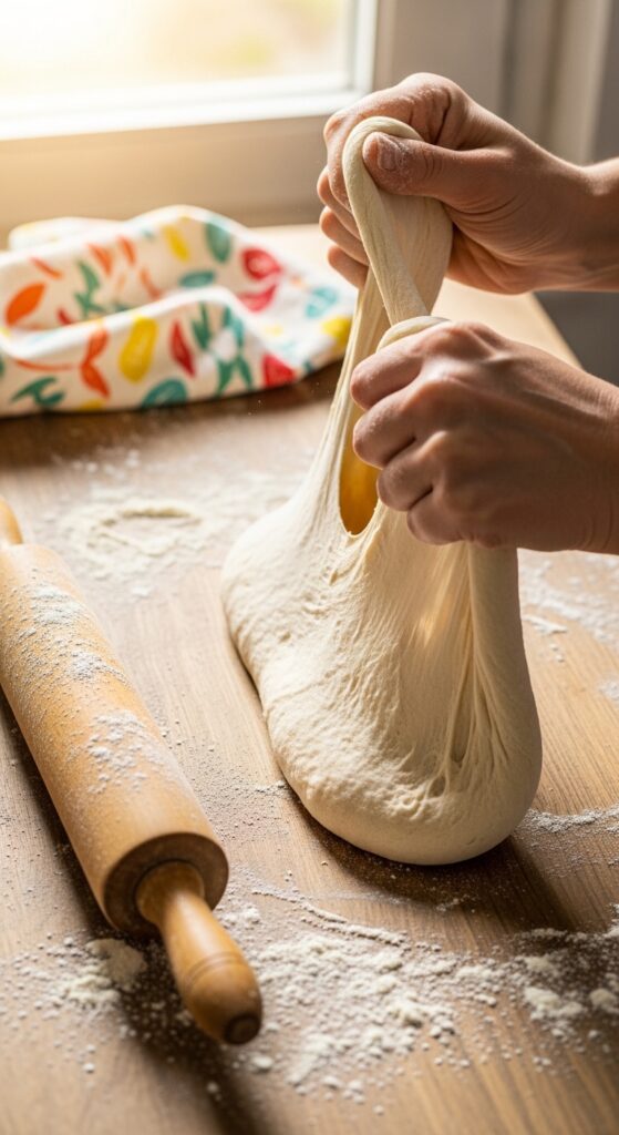 Dumpling Dough Being Kneaded
