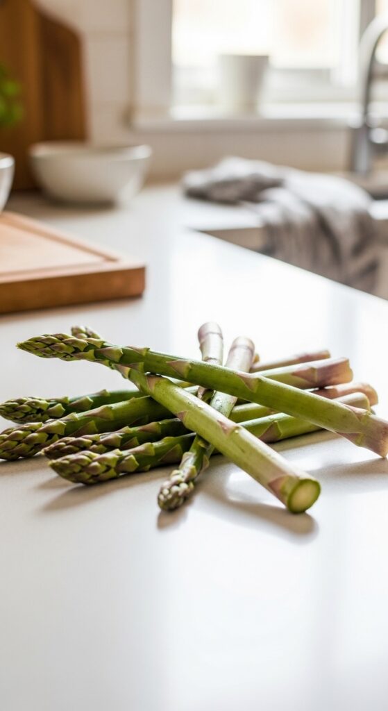 Fresh Asparagus on Kitchen Counter
