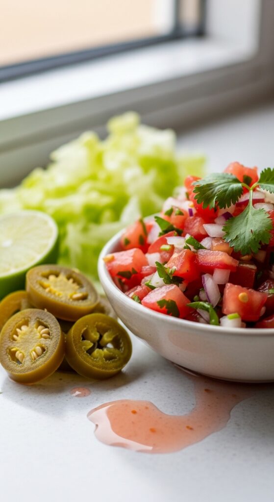 Fresh Homemade Pico and Jalapeños on Counter