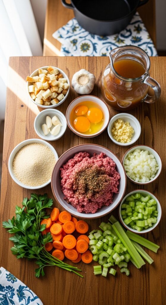 Fresh Ingredients for Meatball Soup