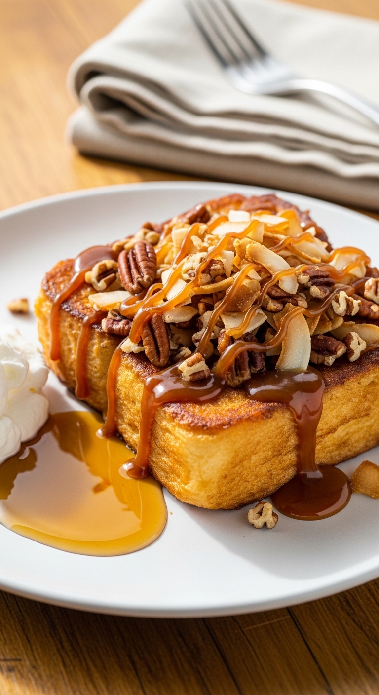  Hawaiian Roll French Toast with Caramel and Toasted Coconut