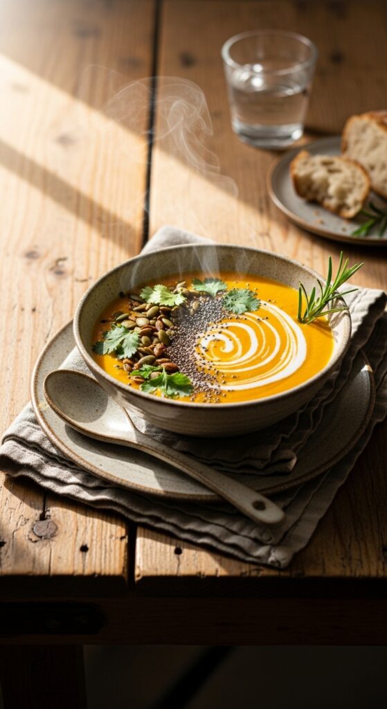 Homemade Carrot Soup with Coconut Milk Swirl