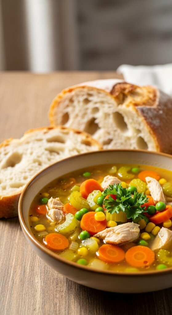 Homemade Chicken Vegetable Soup Served