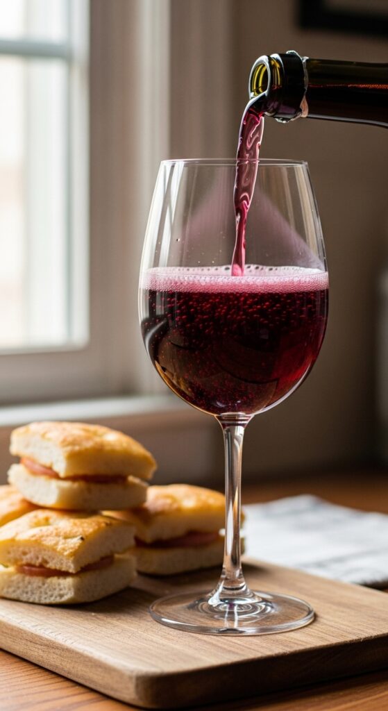 Homemade Lambrusco Pour with Mini Sandwiches
