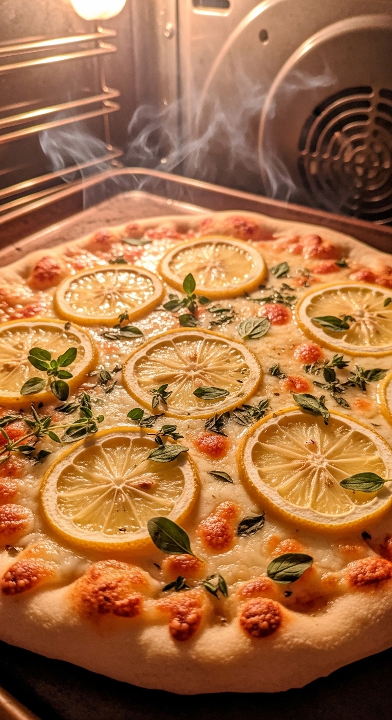 Homemade Lemon Pizza Baking in Oven