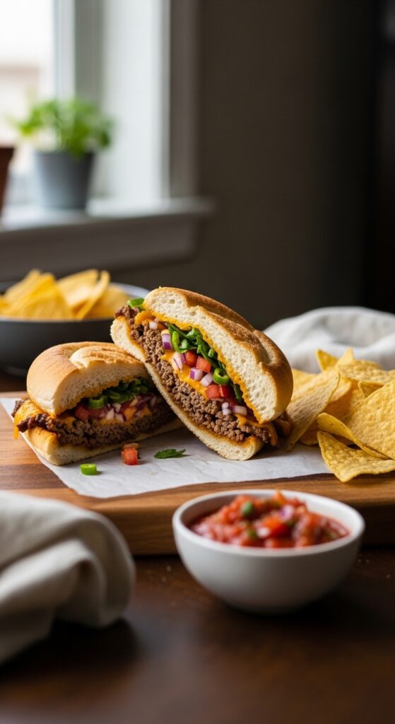 Homemade Mexican Chopped Cheese Served with Chips