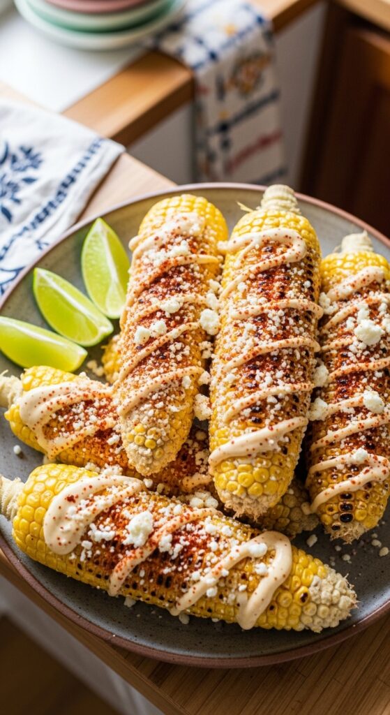 Homemade Mexican Street Corn Served with Lime