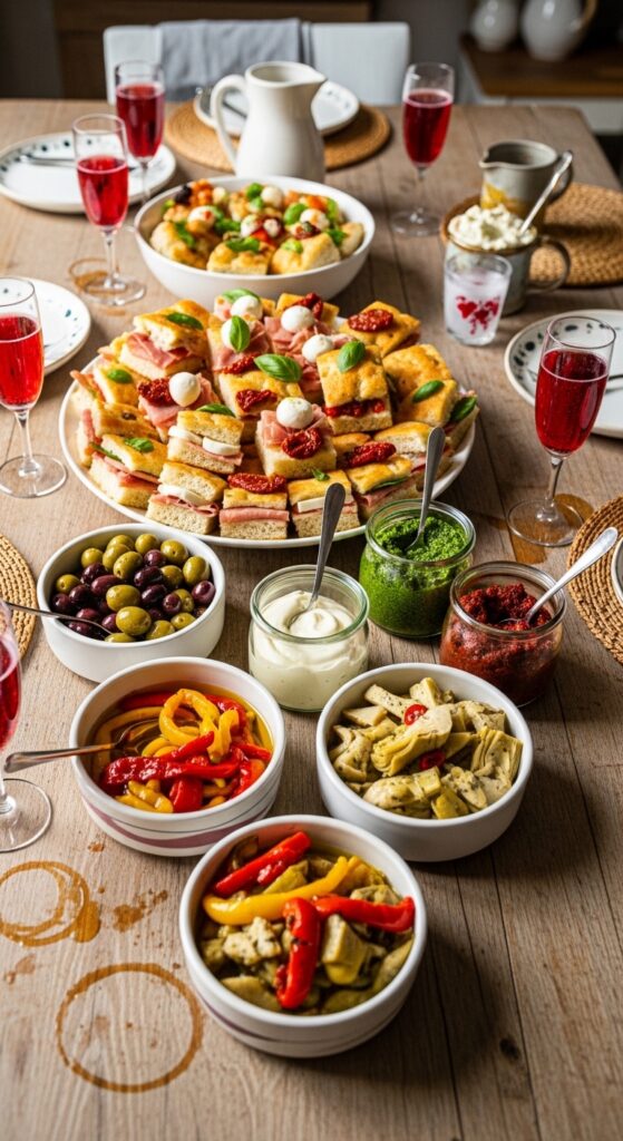 Homemade Mini Focaccia Party Platter with Lambrusco