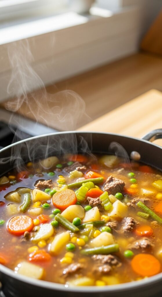 Homemade Soup Simmering on the Stove