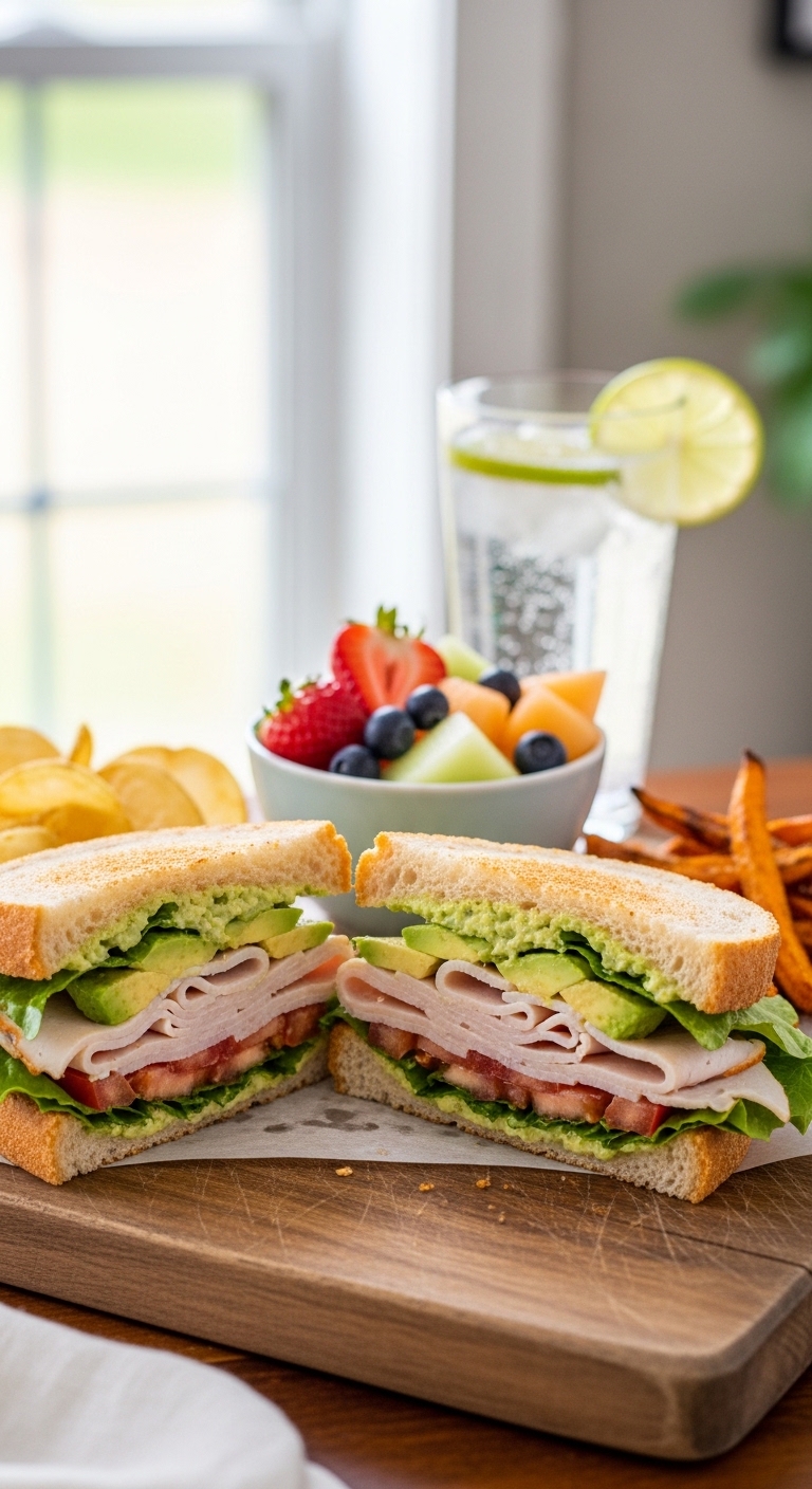 Homemade turkey avocado sandwich 