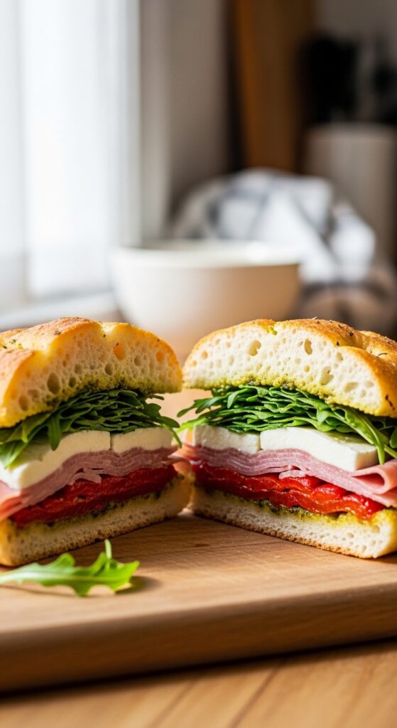 Layered Homemade Mini Focaccia Sandwich