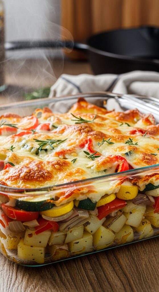 Layering Homemade Vegetarian Casserole