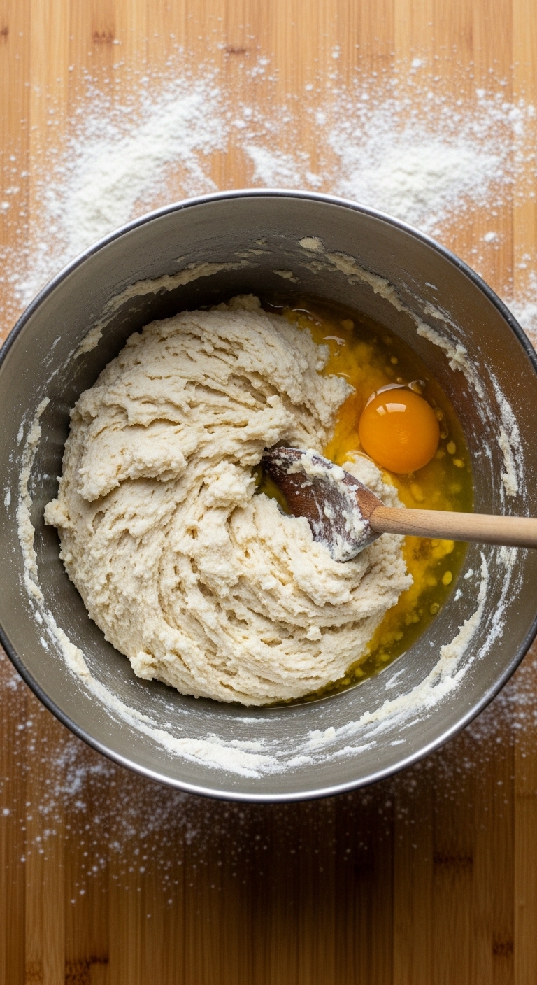 Mixing Cottage Cheese Flatbread Dough in Bowl
