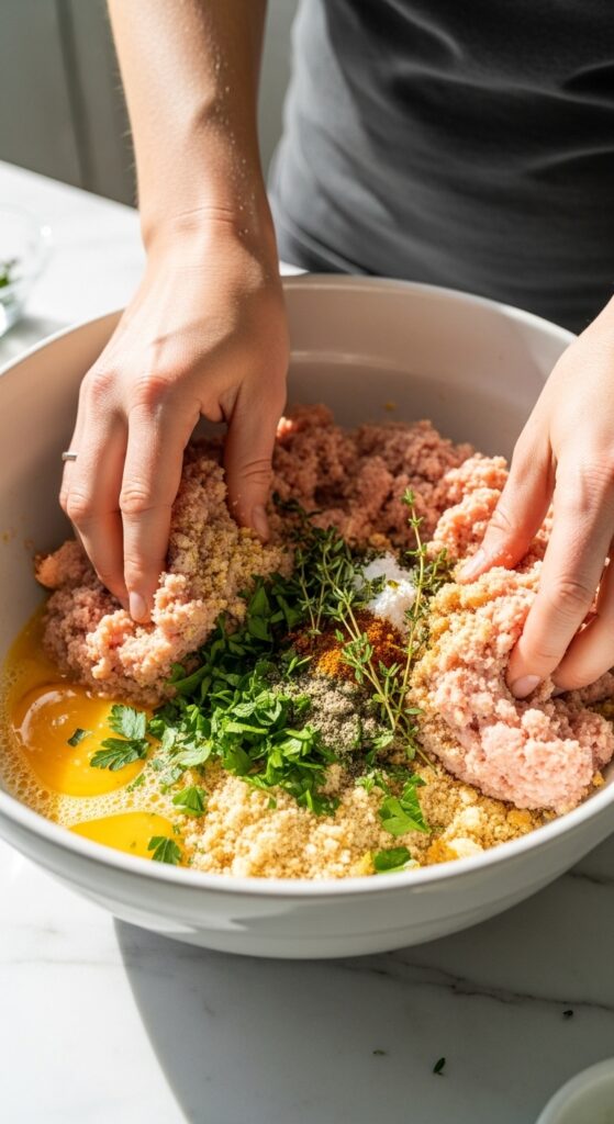 Mixing Homemade Turkey Meatballs
