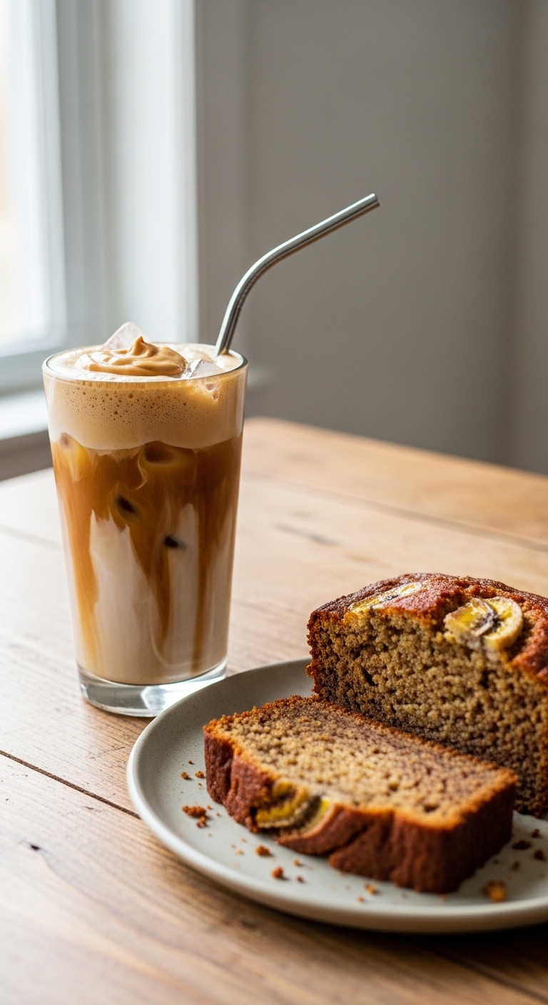 Peanut Butter Cold Brew with Homemade Banana Bread