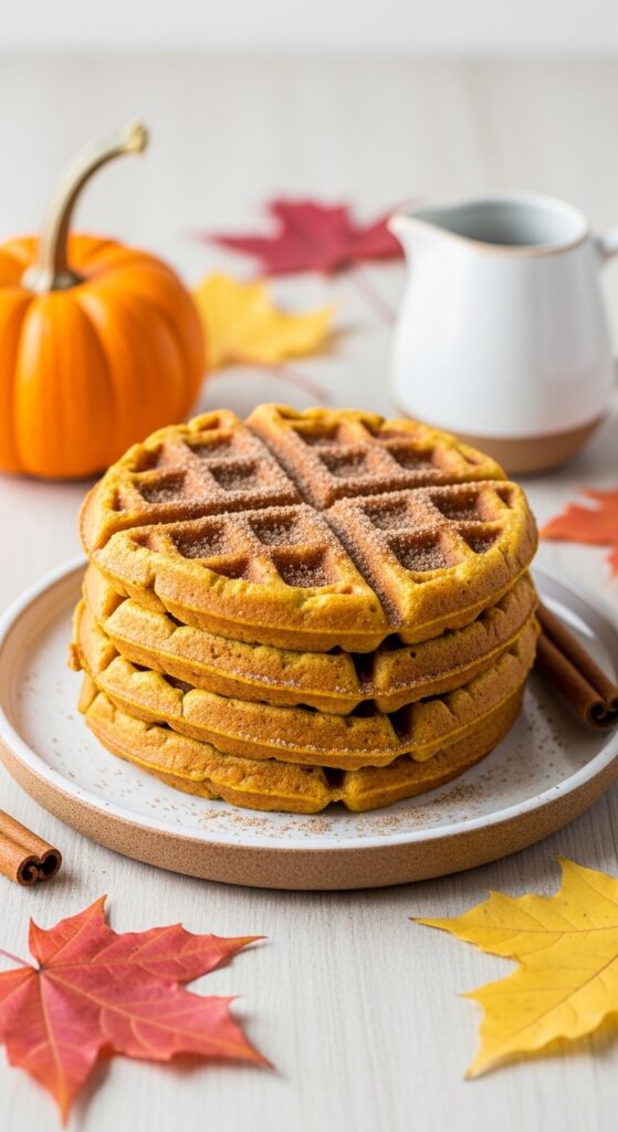 Pumpkin Waffles with Cinnamon Suga