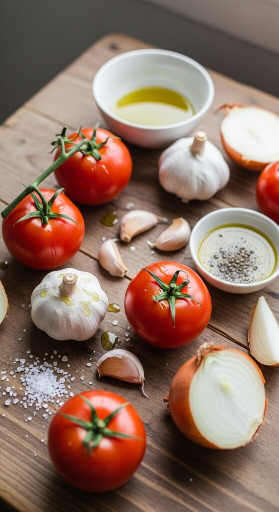 Roasted Tomato Soup Ingredients on Kitchen Tabl