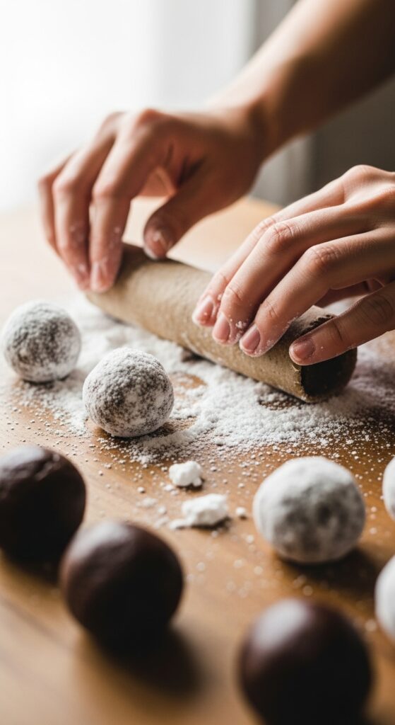 Rolling Cookie Dough in Powdered Suga