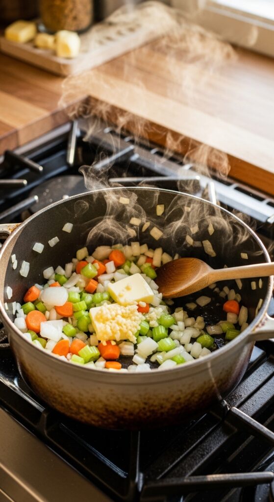 Sautéing Onion, Carrot, and Celery for Soup