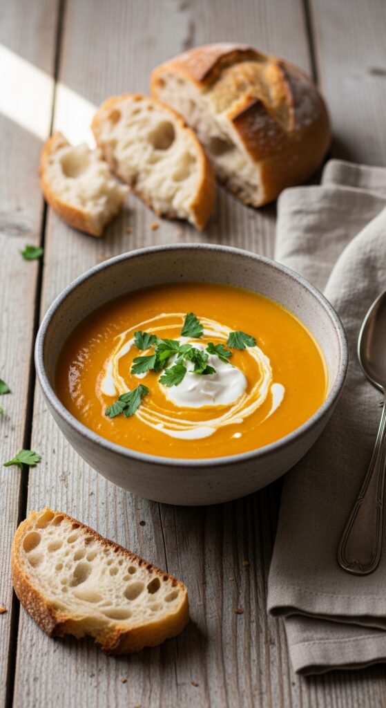 Serving Homemade Carrot Soup