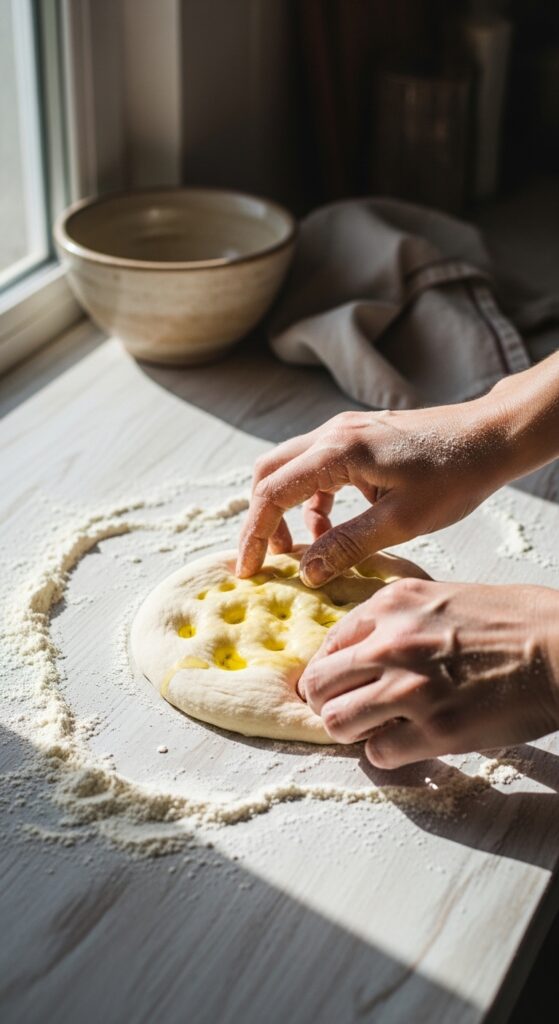 Shaping Homemade Mini Focaccia Dough