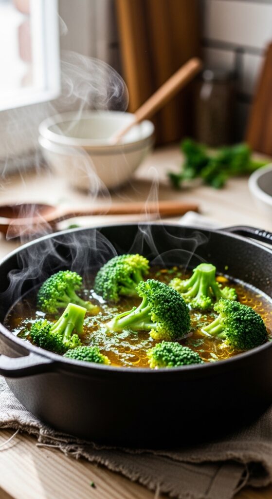 Simmering Broccoli in Homemade Soup