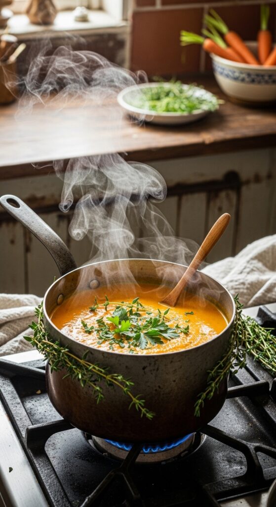 Simmering Homemade Carrot Soup