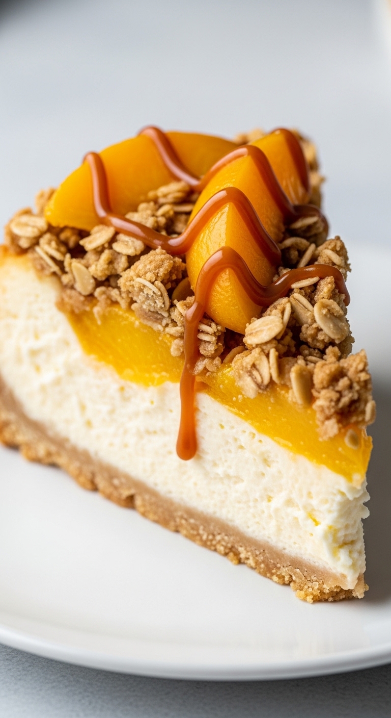 Slice of Peach Cobbler Cheesecake