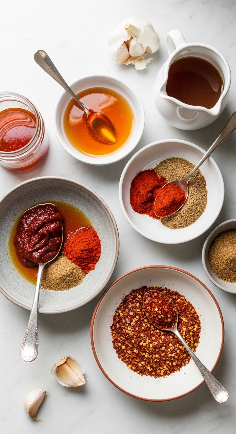 Smoky Honey Chili Ingredients on Home Kitchen Counter