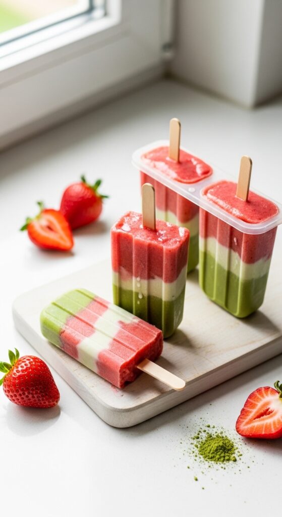 Strawberry Matcha Popsicles