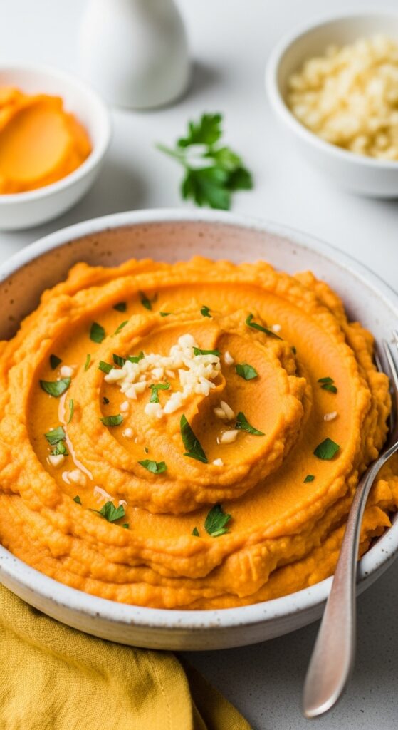 Sweet Potato Mash with Garlic and Herbs