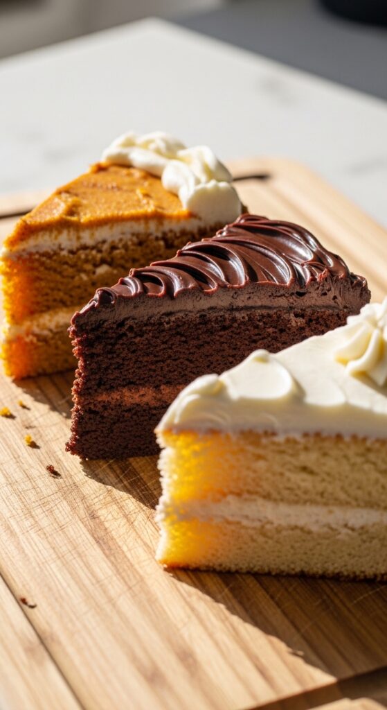 Three slices of homemade cake