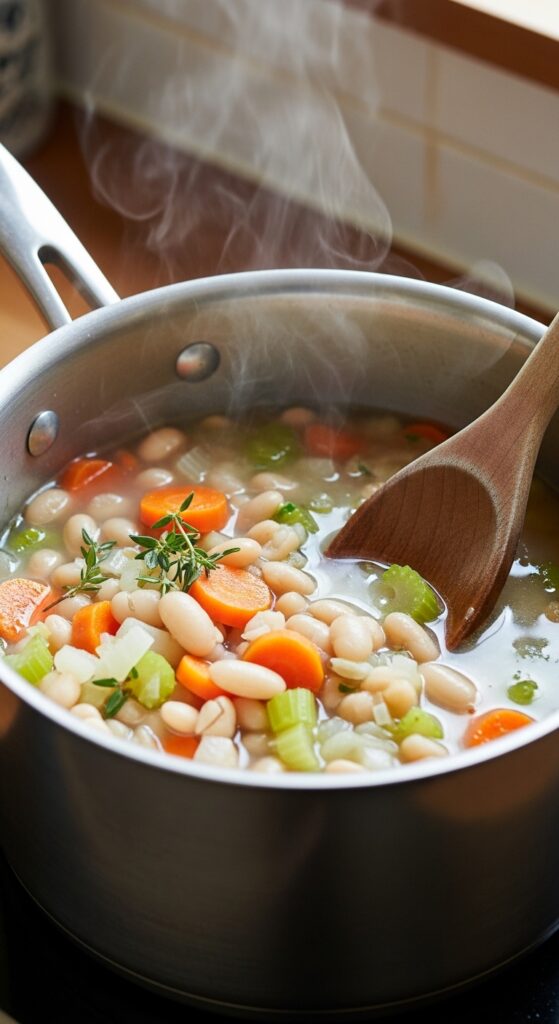 White bean soup simmering