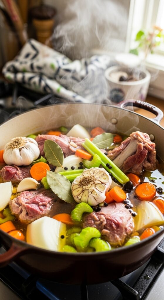 a large pot simmering turkey