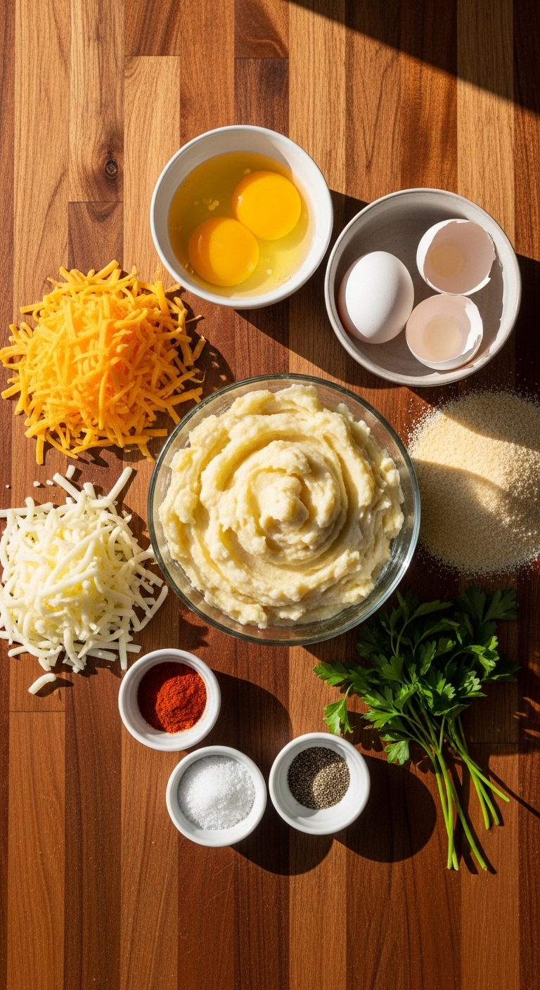 all ingredients for homemade mashed potato cheese puffs