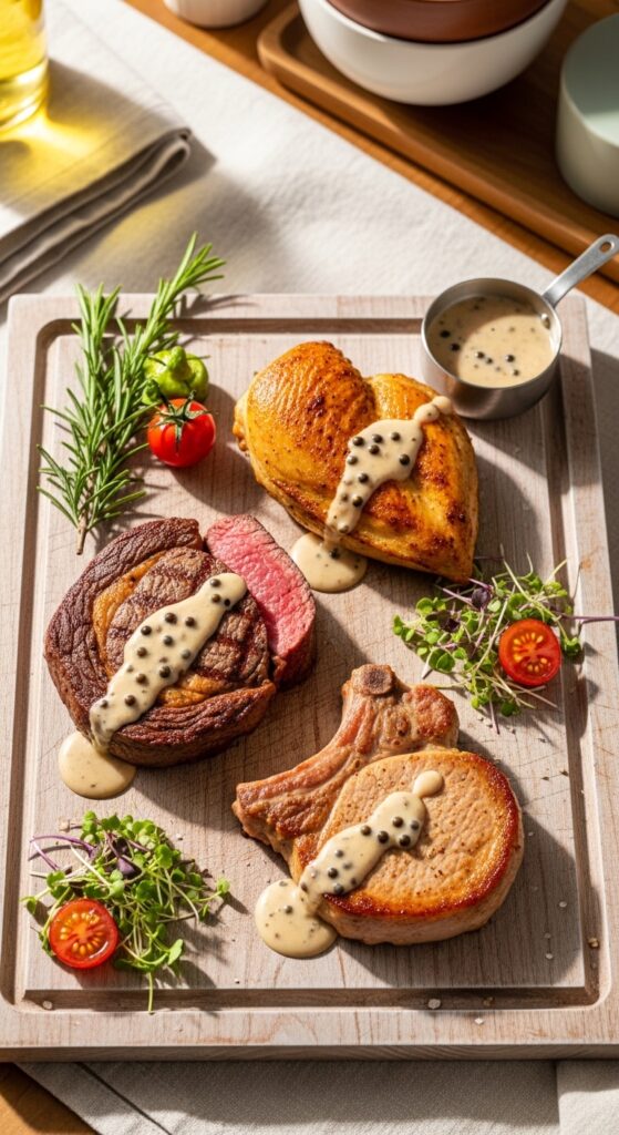 arrangement of a medium-rare ribeye