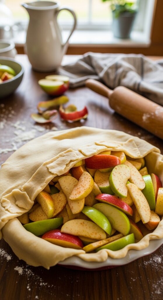 assembling an apple pie