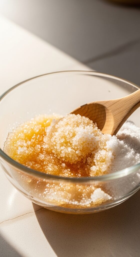 borax and sugar being mixed in a small glass