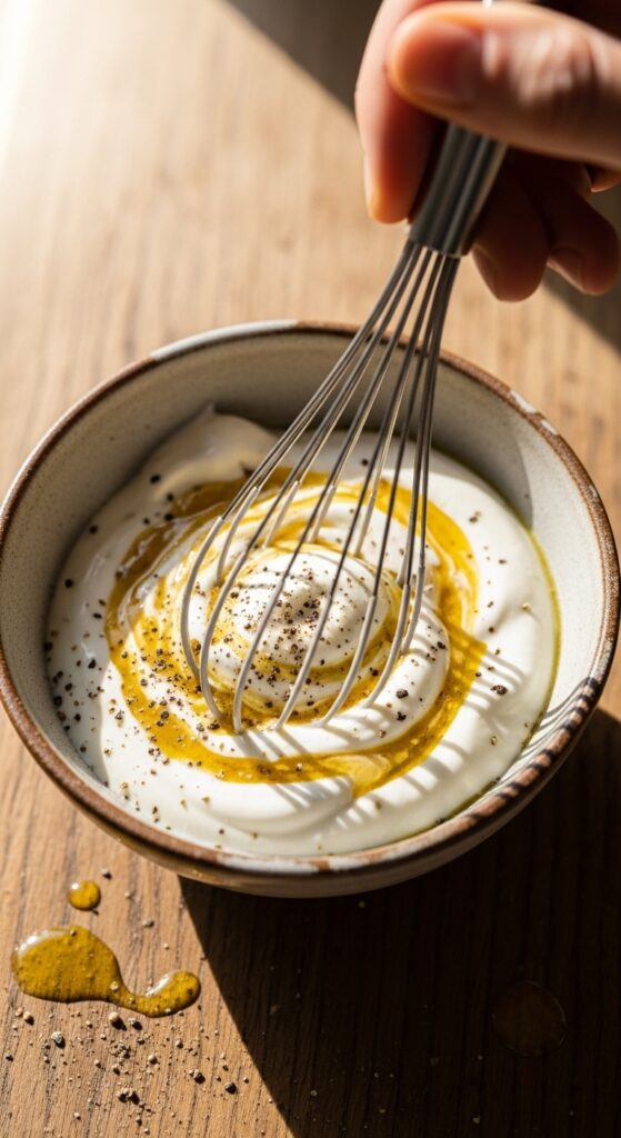 creamy dressing in a small bowl