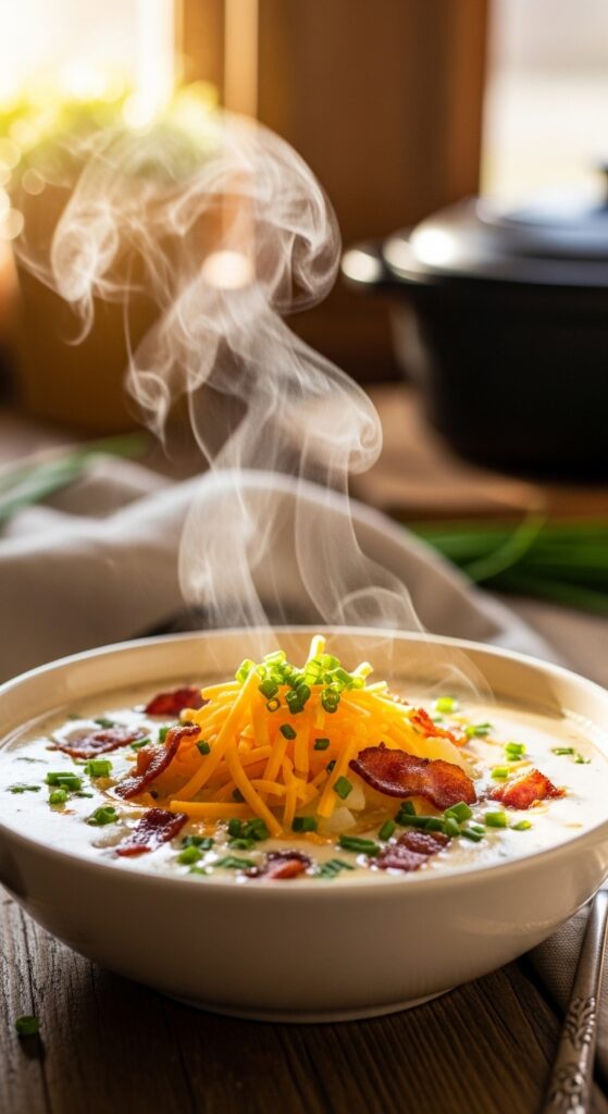 crockpot potato soup topped